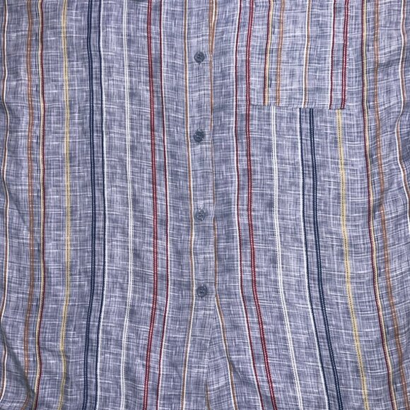 Women Small Blue Stripe Collar Button Up Roll up Short Sleeve Poly Shirt (P) - Picture 2 of 7